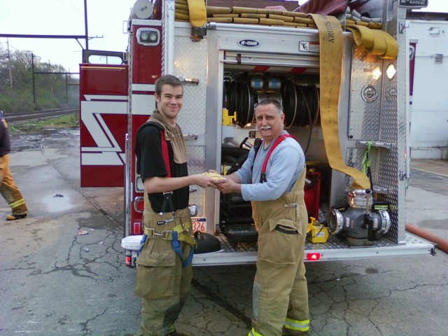 Both Steves' are enjoying some breakfeast while assisting at the Norristown Fire.  