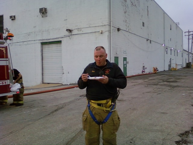 ER77 eating some breakfast after  a long night in Norristown